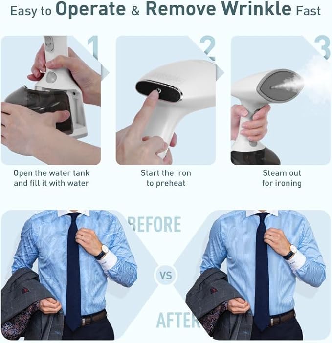 Upgrade Steamer for Clothes,1500W 30s Quick Heat Handheld Clothes Steamer,Fabric Wrinkles Remover Garment Steamer with Smart LCD,2 in 1 Clothing Iron with 300ml Tank and Fabric Brush (25s Quick Heat)