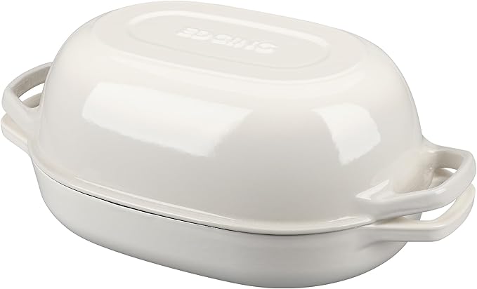 Enameled Cast Iron Oval Dutch Oven Pot with Lid, Dutch Oven for Sourdough Bread Baking, Oval Bread Pan, Bread Oven, Bread Dutch Oven, 7qt, White