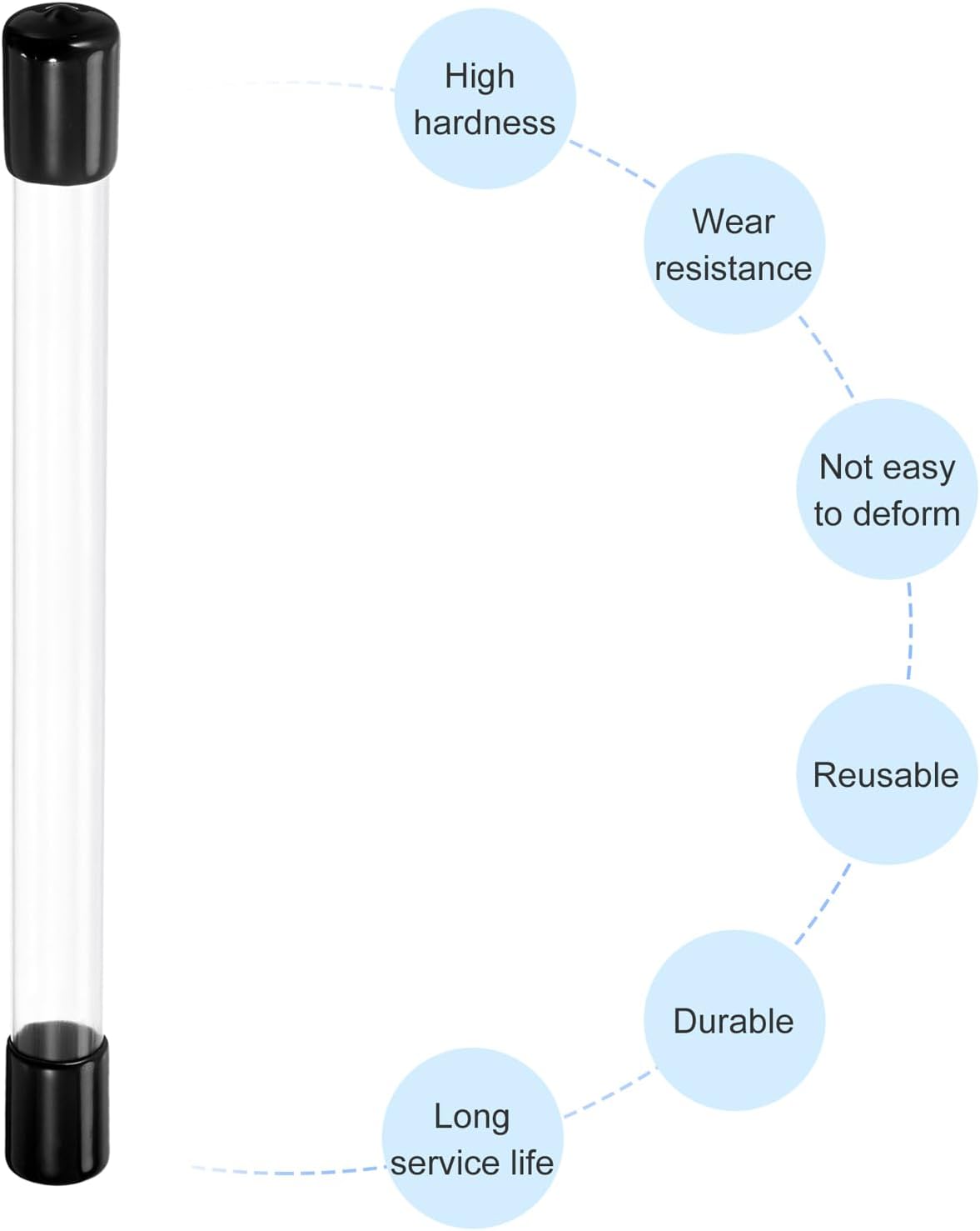 PATIKIL Clear Rigid Tube Round Plastic Tubing with Black Rubber Caps Polycarbonate Water Pipe, 305mm/ 12 Inch Length, 14mmx15mm/0.55"x0.6", 2 Set