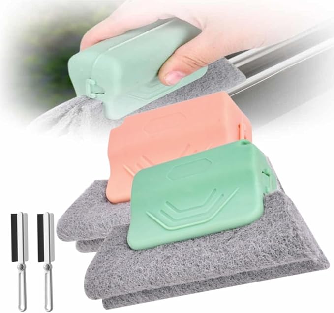 Window Groove Cleaning Brush,2024 New Hand-held Magic Window Track Cleaner Tools Set,Groove Cleaning Brush Window or Sliding Door for Sliding Door, Sill, Tile Lines, Shutter (Green+Pink)