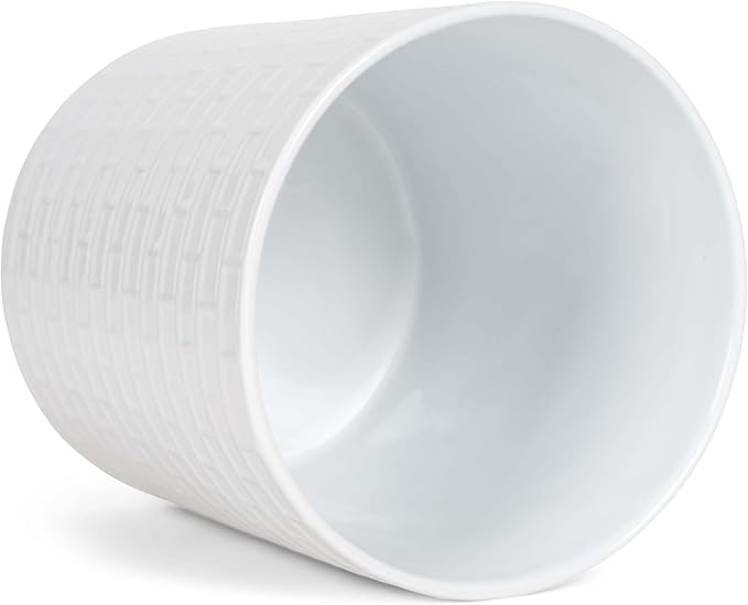 Elanze Designs Embossed Subway Tile Ceramic Stoneware Cork Bottom Kitchen Utensil Holder, White