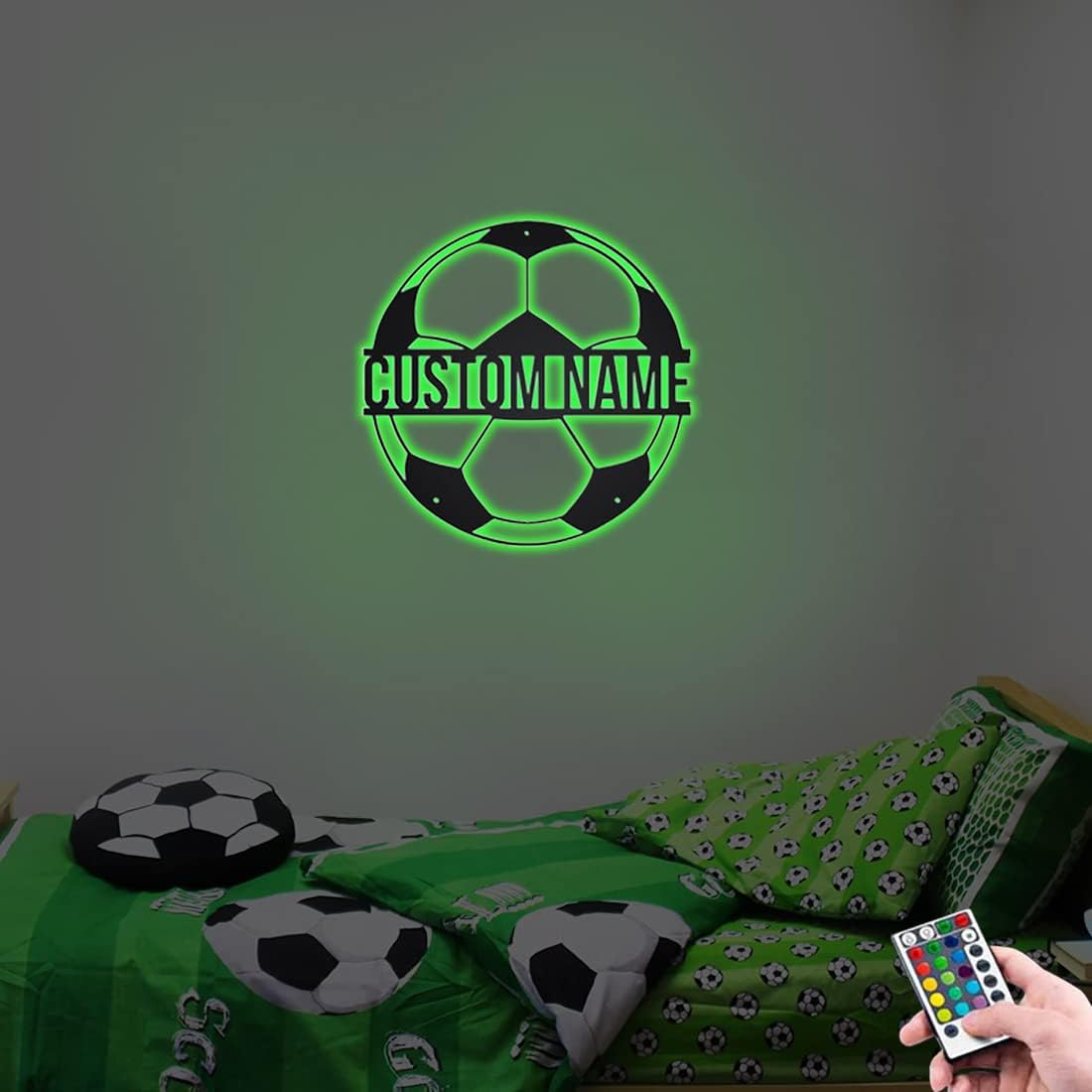 Personalized Name 7 Colors Football lamp Custom Wall Art Night Light LED Name Sign Gift for Boys Men Girls (Soccer)