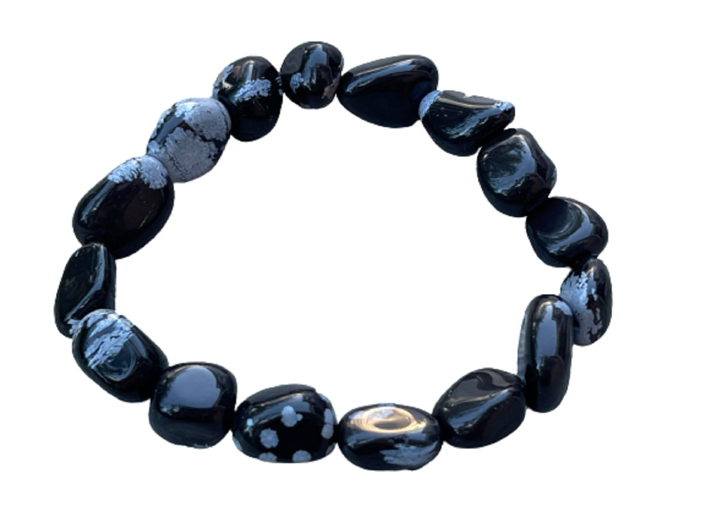GAF TREASURES Snowflake Obsidian Crystal Nugget Bracelet, Genuine Snowflake Obsidian Tumbled Gemstone Bracelet, Healing Crystal Bracelet, Gift for Men & Women (1)
