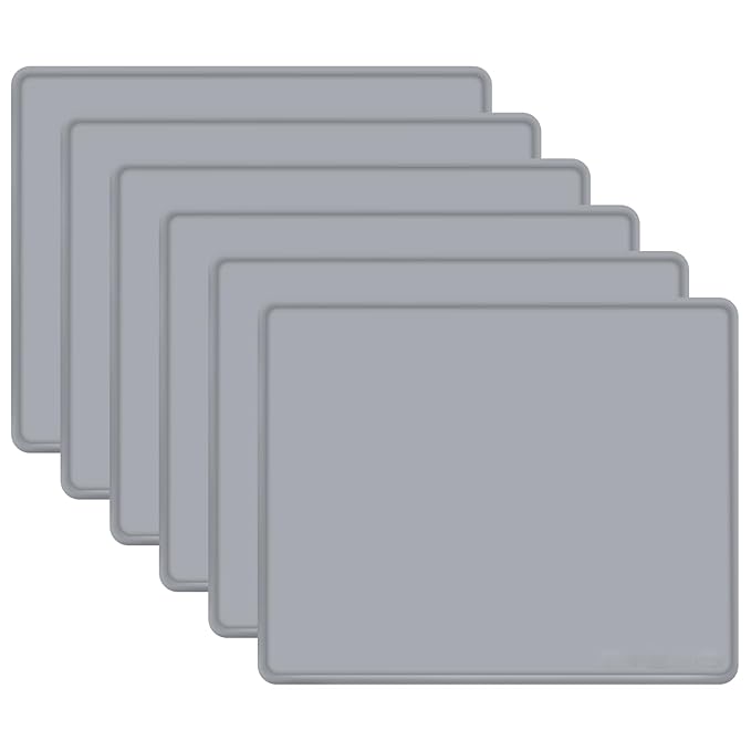 Large Silicone Mat 6 Pack, 20"x16" Silicone Craft Mats for Resin Jewelry Casting Molds, Food Grade Silicone Sheet with Raised Edge, Nonstick Waterproof, Cool Grey
