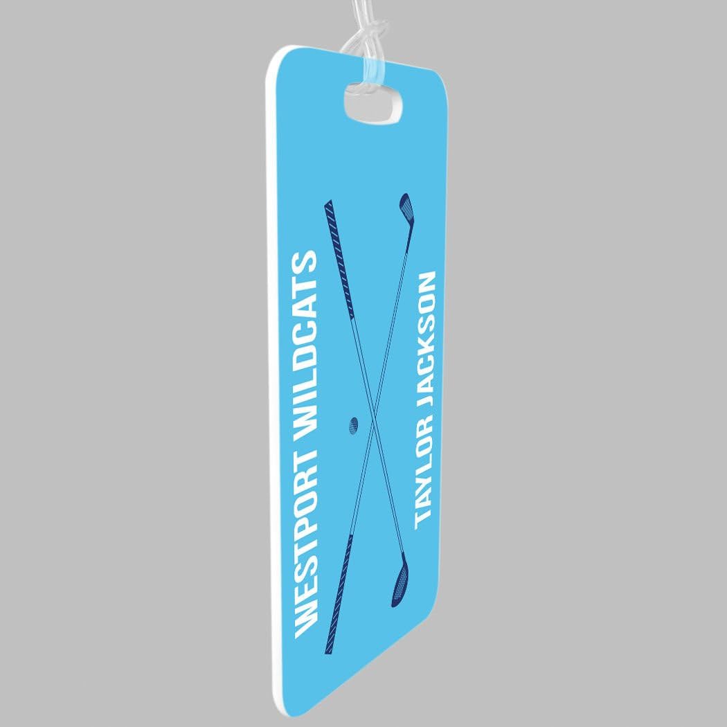 ChalkTalkSPORTS Golf Luggage & Bag Tag | Personalized Crossed Golf Clubs | Standard Lines on Back | Large | Carolina/Navy