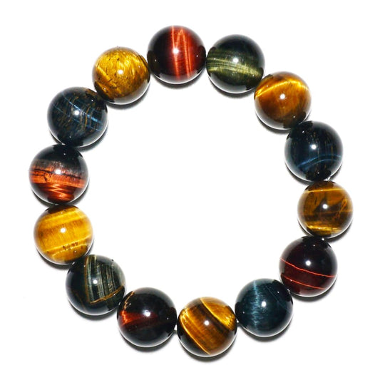 TaHLga Mixed Tigers Eye Mens Bracelet 18MM | Mixed Red Gold Blue | Fits for About 8" XLarge Wrist | Natural Solar Plexus Chakra Gemstones | Bring Luck Wealth Courage | Protection from Evil | Gift