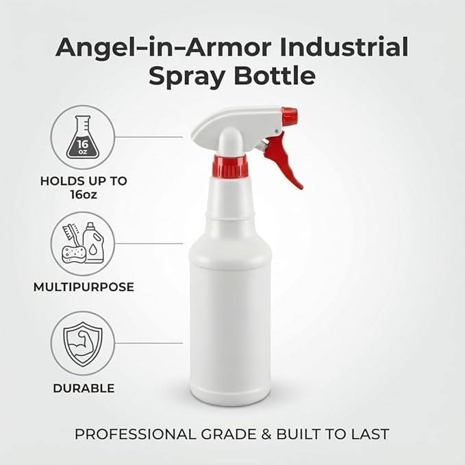 Angel-in-Armor 16oz Spray Bottles - 10-Pack - Heavy-Duty Adjustable Nozzle Mist & Stream Bottles for Cleaning, Gardening, Hair, Water Spray, Household, Fabric, Multipurpose, and Professional Use