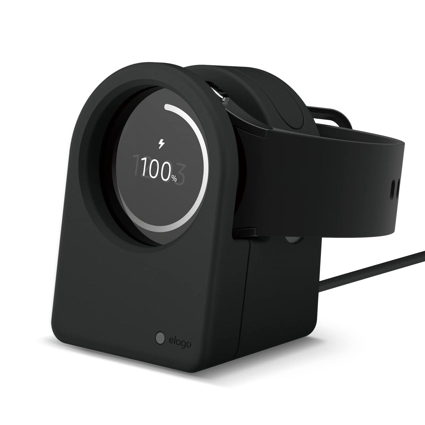 Elago Clock Watch Charger Stand Compatible With Samsung Galaxy Watch 4/4 Classic / 3 / Active (40~46Mm) - [Black] [Charging Cabl