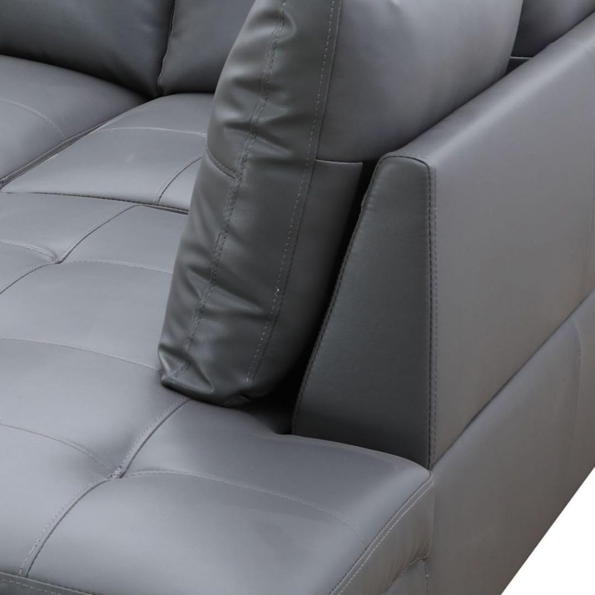Dark Grey L-Shaped 3-Piece Faux Leather Sofa with Storage Ottoman Set, Sectional Couch Sofa Set for Living Room, Office, Small Space