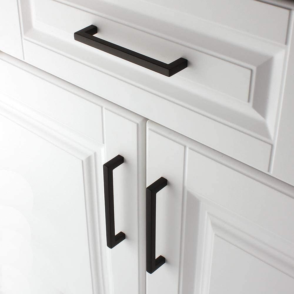 KOOFIZO 20-Pack Solid Square Bar Cabinet Handle - Black Furniture Pull, 5 Inch/128mm Screwhole Distance for Kitchen Cupboard Door, Bedroom Dresser Drawer, Bathroom Wardrobe Hardware