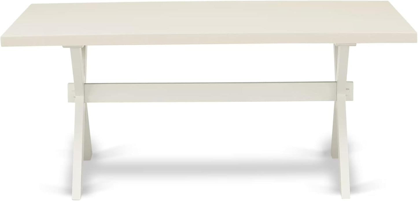 East West Furniture X027VE215-9 9 Piece Dining Room Table Set Includes a Rectangle Dining Table with X-Legs and 8 Baby Blue Linen Fabric Upholstered Parson Chairs, 40x72 Inch, Multi-Color
