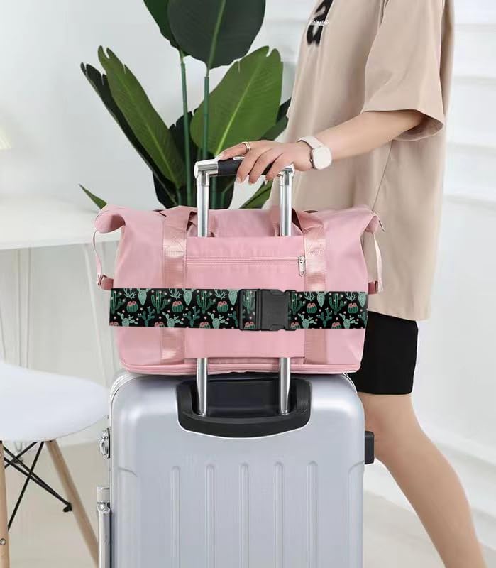 Luggage Straps for Suitcases Travel Belt Accessories, Cute Suitcase Strap, Adjustable Luggage Belt Strap, Heavy Duty with Quick-Release Buckle Luggage Strap Boho Cacti