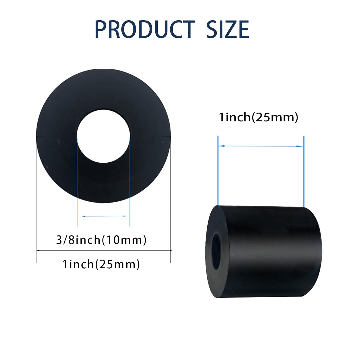 8Pcs Rubber Spacers, 1'' OD x 3/8'' ID x 1'' Thickness Thick Rubber Washers Black Round Vibration Isolation Bushings for Bolts, Car, Boat, Home (1'' OD x 3/8'' ID x 1'' Thickness)