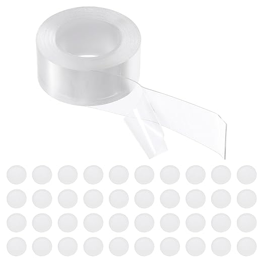 PATIKIL Double Sided Tape Heavy Duty, Transparent Nano Adhesive Mounting Tape for Picture Hanging Walls Decor, 1 Roll 3 Meterx30mmx1mm Strip & 50 Pcs 8mmx1mm Circle