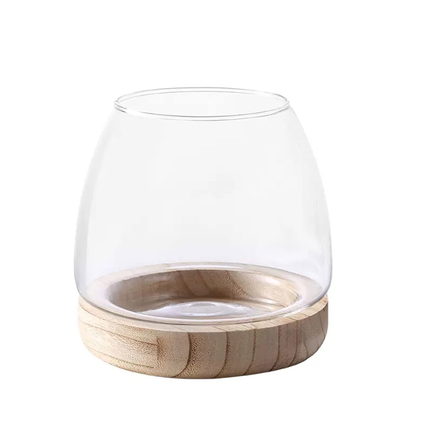Glass Vase with Wooden Support Base, 1pcs Clear Glass Bubble Vase, Hydroponic Plant Terrarium Aquarium Goldfish Bowl for Home Office Centerpieces Flower Arrangement Decor (A 30 × 24 × 24 cm)