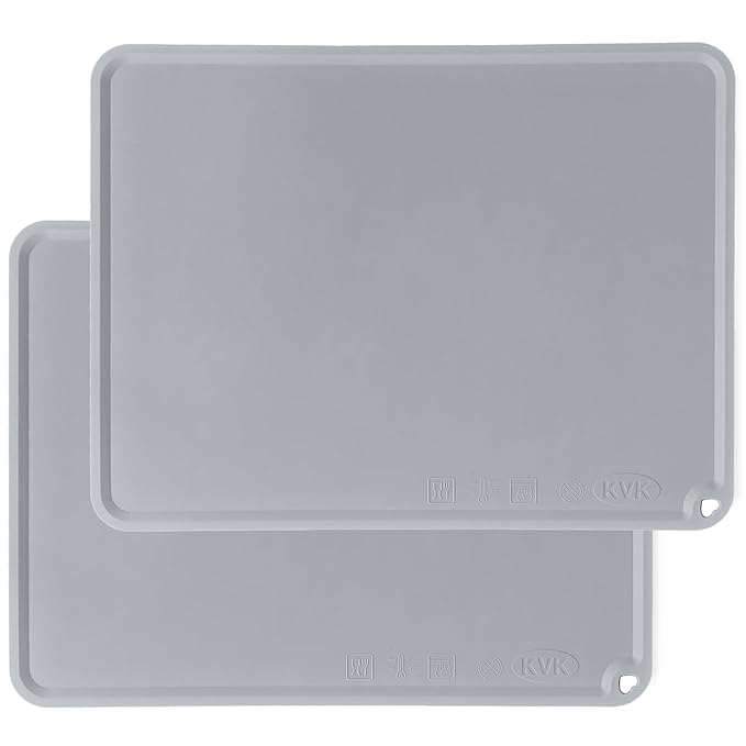 Silicone Placemat for Toddles Kids Non-Slip Reusable Portable Baby Placemats for Restaurant Stain-Proof Children Food Mats Eating Table Mat 2 Pack (Silver Gray)