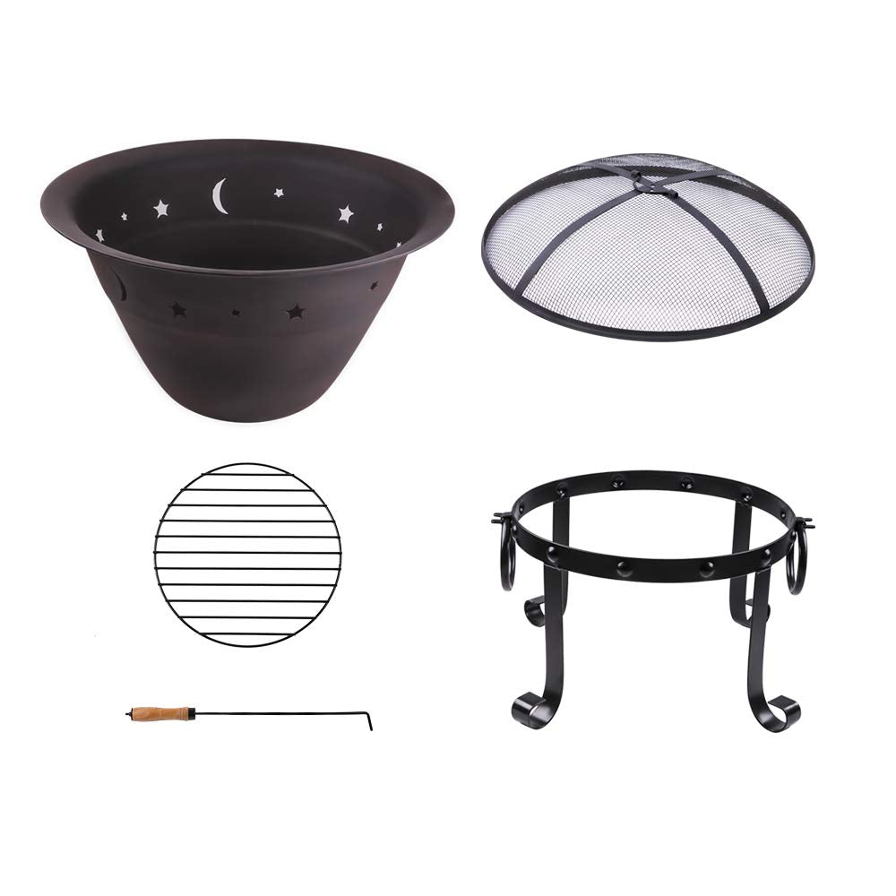 Cast Iron Fire Pits, Outdoor Round Wood Burning Fire Pit Bowl with Mesh Screen,Fireplace Poker,29 inch cast Iron Black