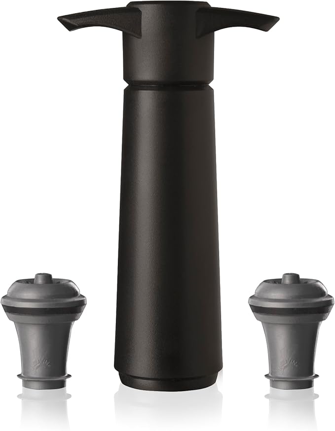 Vacu Vin Original Wine Saver with 2 Vacuum Bottle Stoppers – Black Wine Preserver Pump for Red or White Wine – Manual Air Remover System – Airtight Seal – Keep Wine Fresh Longer