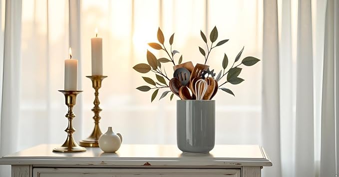 Kitchen Utensil Holder, Ceramic Utensil Holder for Kitchen Counter, Stable Cooking Utensil Crock, Spatula Holder for Farmhouse Countertop（H6.3inch)