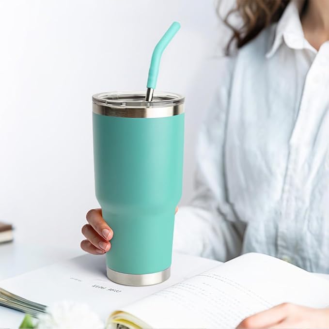 Stainless Steel Straw for 30 oz YETI Tumbler, Metal Straws Reusable with Silicone Tip for Simple Modern 24 oz and 32oz Glass Tumbler, Cleaning Brush, 1 Portable Bag