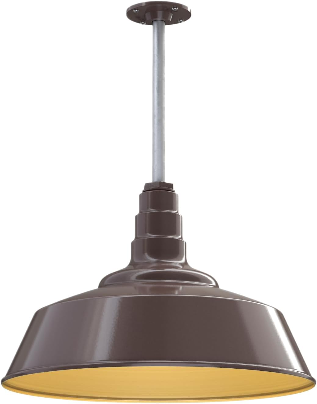 Steel Lighting Co. Manhattan Warehouse Light | Ceiling Mounted Pendant | 20 inch Dome | 12 inch Stem | Large Steel Barn Light Made in America | Dark Bronze Exterior/Brass Interior