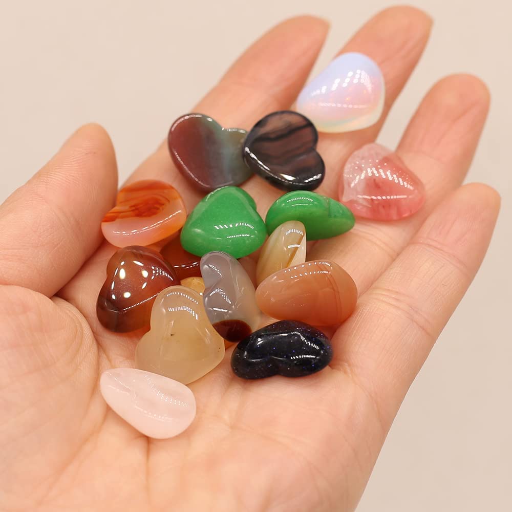 LE SKY Big Heart Shape Bead Cabochon Flatback Energy Natural Stones Malachite Cabochon for Jewelry Making 12 Pcs