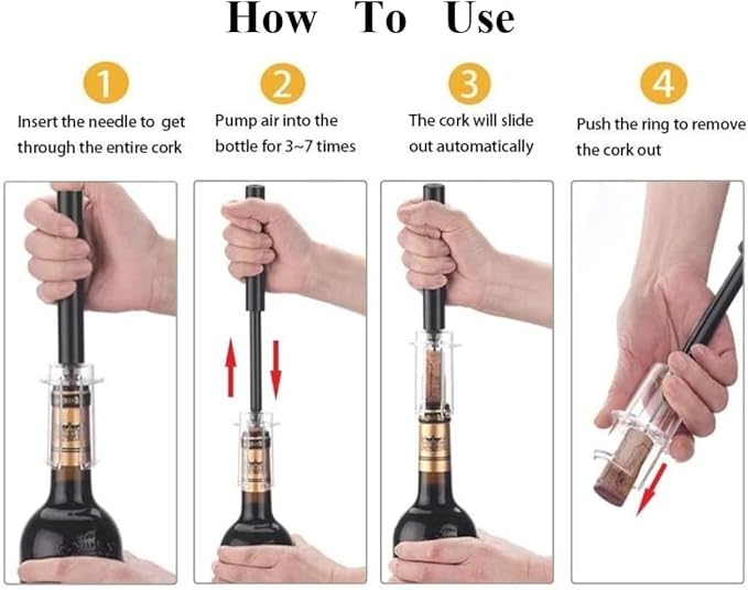 Air Pressure Pump Bottle Opener With Wine Pour Spout,Funny And Effortlessly Wine Opener+Efficient And Lightweight Wine Aerator Pourers,Great For Wine Lovers, Black (3)
