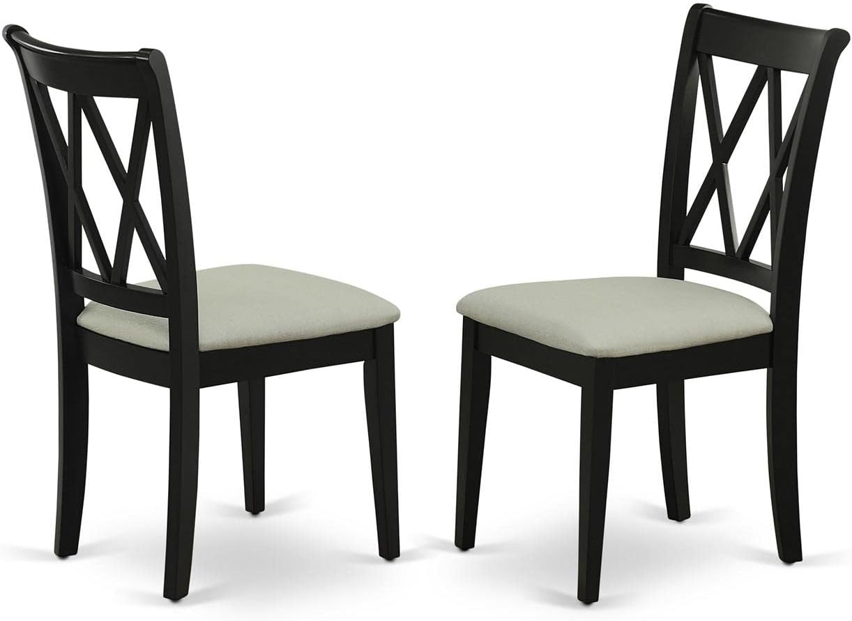 East West Furniture SHCL3-BLK-C 3 Piece Modern Dining Table Set Contains a Round Kitchen Table with Pedestal and 2 Linen Fabric Kitchen Dining Chairs, 42x42 Inch, Black