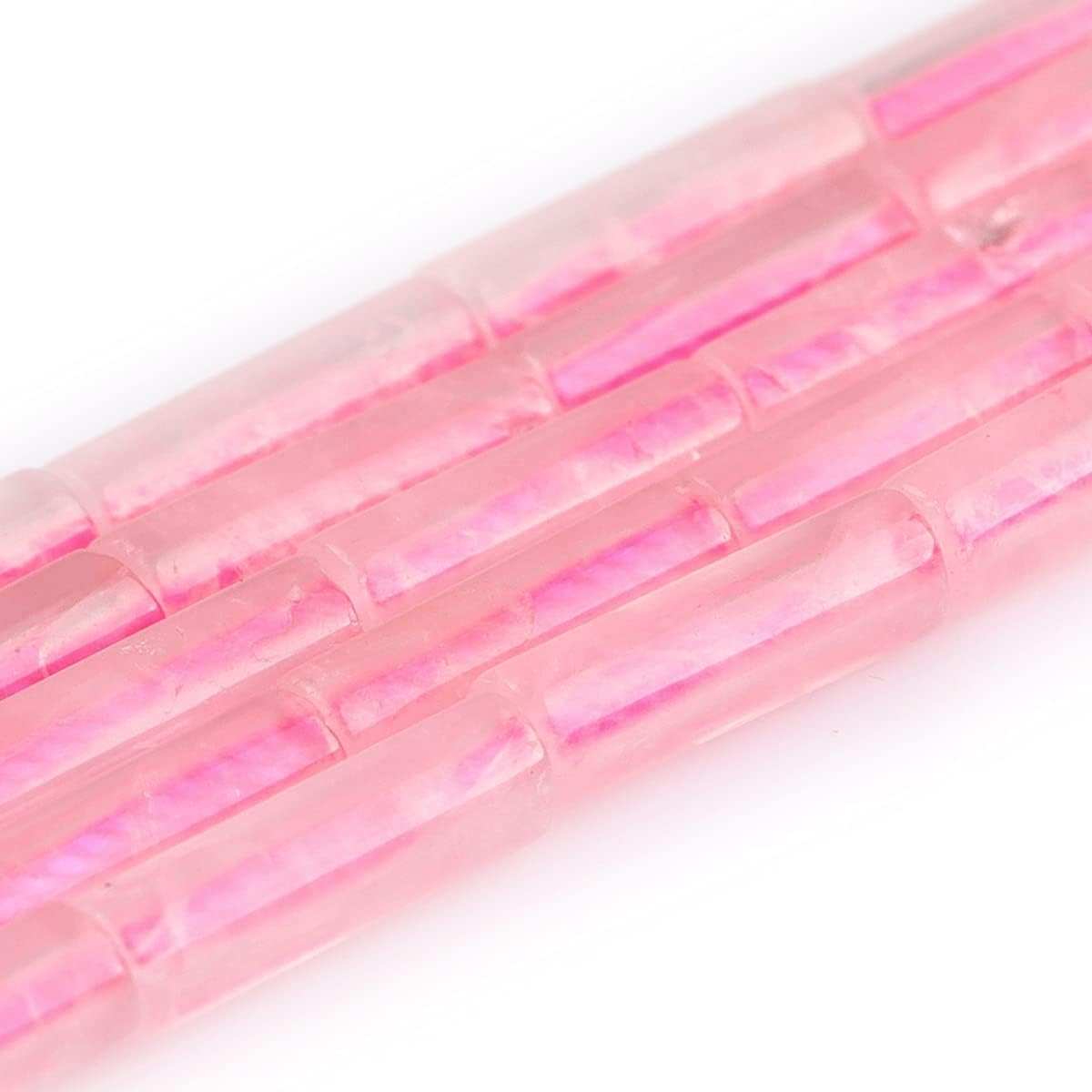 HAAMIIQII Natural Pink Rose Quartz Tube Beads 13x4mm Column Crystal Cylinder Gemstone Loose Beads for Jewelry Making Strand 15 Inch (28-29pcs)