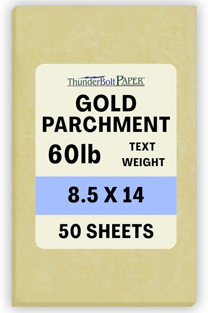 50 Gold Parchment 60lb Text Weight 8.5 X 14 inches Stationery Paper Colored Sheets Legal Size -Printable Old Parchment Semblance