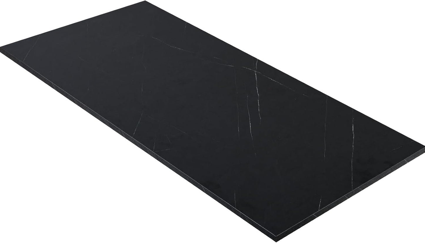 Kaboon Universal Tabletop 60"x18", Solid One-Piece Melamine Table Top, Double Desk L-Desk DIY, Home and Office Countertop, Cloud Atlas/Black Marble