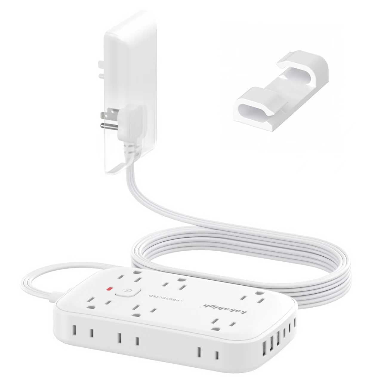 10FT Extension Cord with Outlet Cover & Multi USB, Ultra Thin Outlet Concealer with Cord & 12AC Outlet 6 USB (24W/4.8A), Chargin