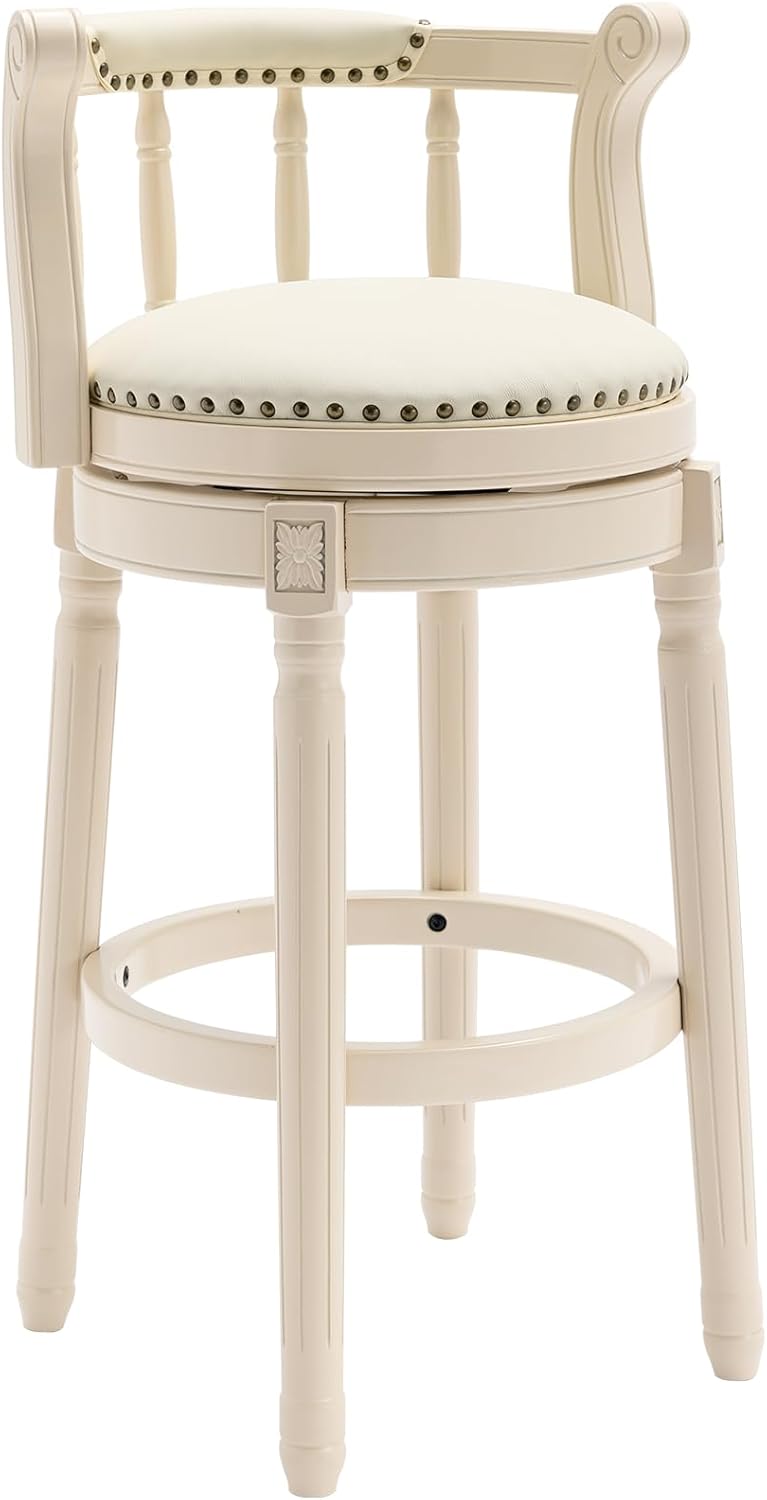 CozyRain Bar Stools Modern Swivel Barstools, Kitchen Counter Genuine Leather Upholstered Bar Stool Island Barstool with Footrest for Home Kitchen Dining Room (White, Seat Height 29.5 in)