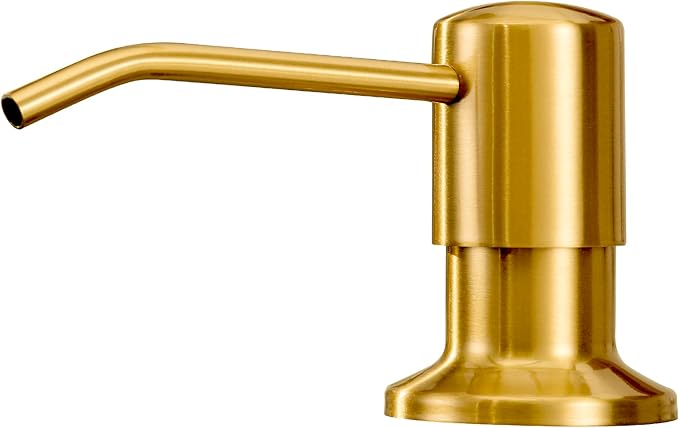 Gold Soap Dispenser for Kitchen Sink, Built in Dish Soap Dispenser Brushed Gold Stainless Steel Pump Head, Counter Soap Lotion Dispenser Refill from The Top with 17 Oz PE Bottle