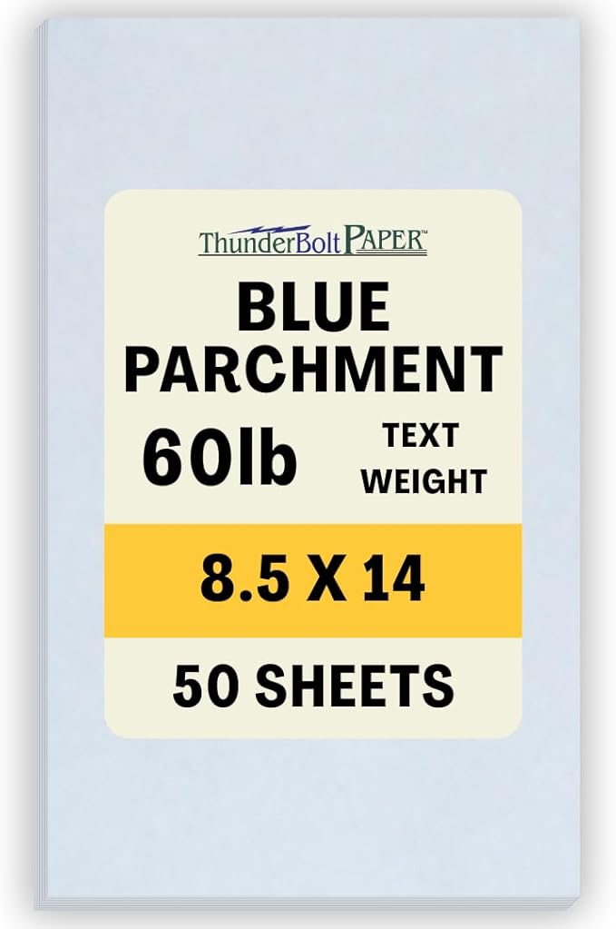 50 Light Blue Parchment 60# Text (=24# Bond) Paper Sheets - 8.5" X 14" (8.5X14 Inches) Legal|Menu Size - 60 lb/Pound is Not Card Weight - Vintage Colored Old Parchment Semblance