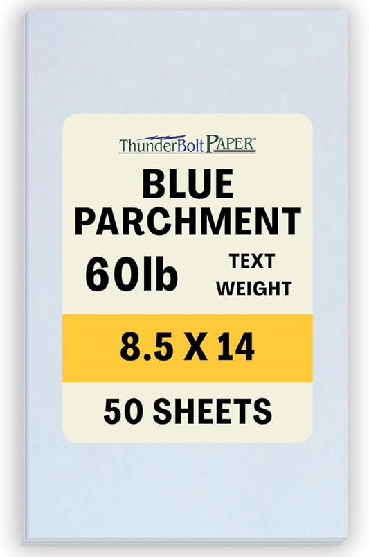 50 Light Blue Parchment 60# Text (=24# Bond) Paper Sheets - 8.5" X 14" (8.5X14 Inches) Legal|Menu Size - 60 lb/Pound is Not Card Weight - Vintage Colored Old Parchment Semblance