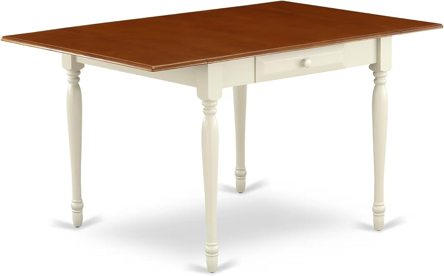 East West Furniture MZNI3-WHI-W 3 Piece Modern Dining Table Set Contains a Rectangle Wooden Table with Dropleaf and 2 Kitchen Dining Chairs, 36x54 Inch, Buttermilk & Cherry