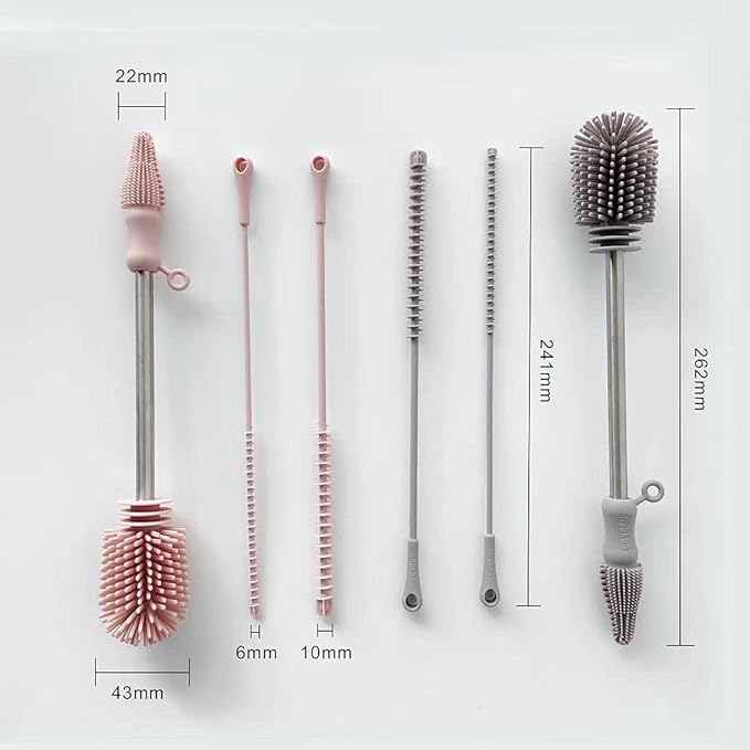 Haakaa Silicone Cleaning Brush Kit – Household Cleaning Brushes for Bottles and Crevices – Food-Grade Silicone: Dishwasher Safe (Kit-Grey)
