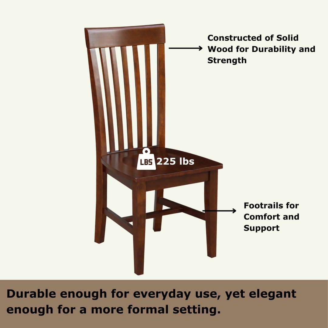 IC International Concepts, Set of Two Tall Mission Dining Chairs, Espresso, 225lbs wt capacity, Solid Real Wood, Sturdy Parawood, Espresso
