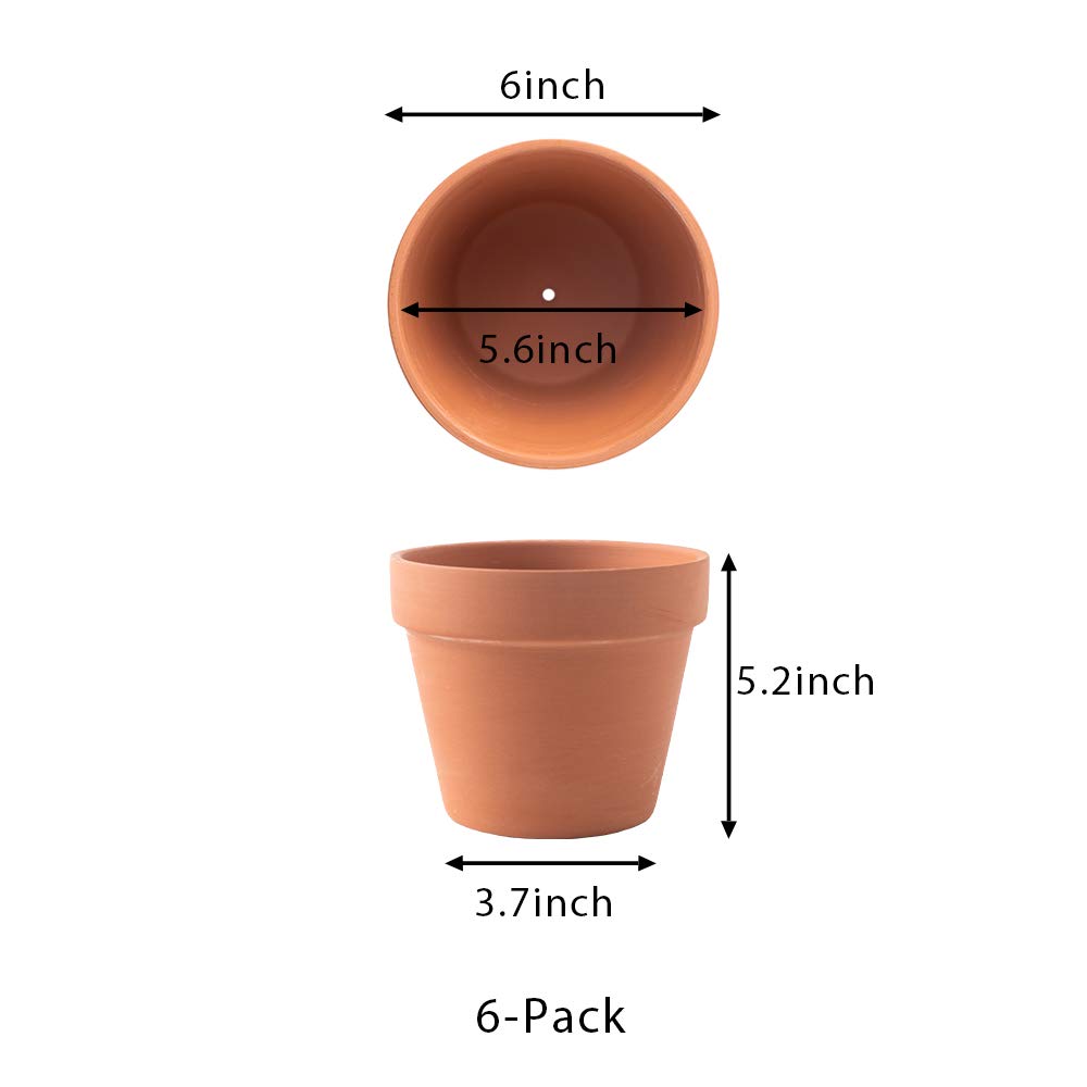 Yishang 6 inch Terracotta pots with Drainage Hole for Flower, Cactus, Succulent Planting,Ceramic Pottery Planter for Indoor/Outdoor, Set of 6