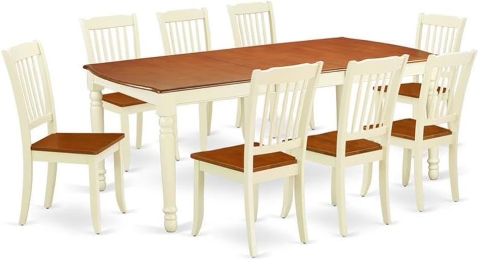 East West Furniture DODA9-BMK-W 9 Piece Dining Room Table Set Includes a Rectangle Wooden Table with Butterfly Leaf and 8 Kitchen Dining Chairs, 42x78 Inch, Buttermilk & Cherry