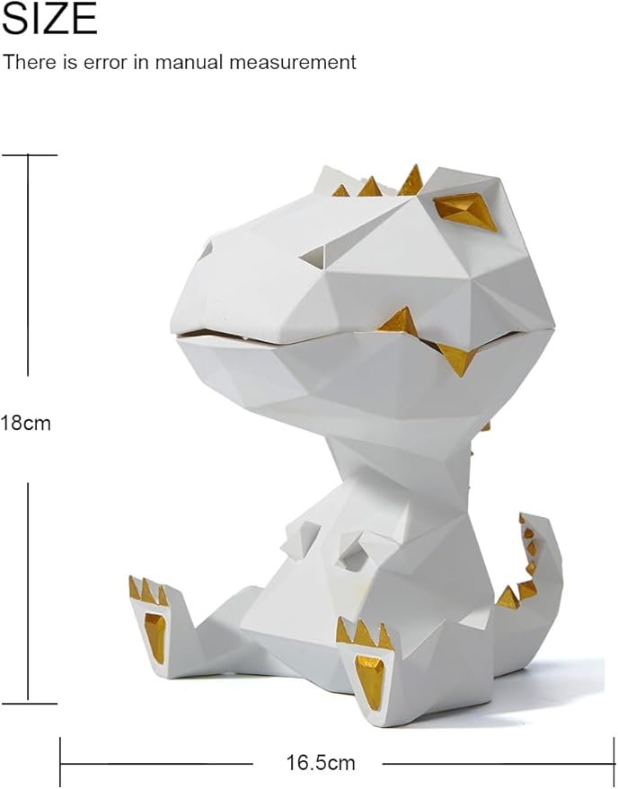 HAUCOZE Dinosaur Statue Candy Dish Key Bowl Dino Gifts Sculpture Modern Home Decor Accessories Pop Arts Polyresin Cookie Jar White 7.5 inch