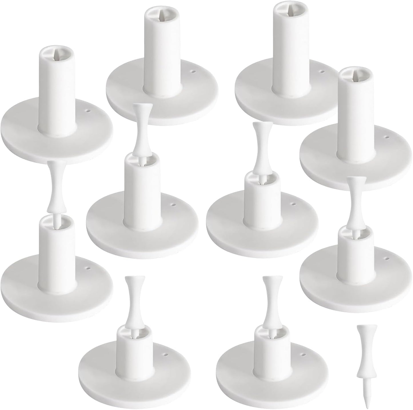 Rubber Golf Tees for Mats, Cross Shaped Golf Tee Holder Set for Driving Range & Simulator Practice, 5 Sizes 10p Unbreakable Tees & 20p Ball Stud for Indoor Outdoor Use (White)