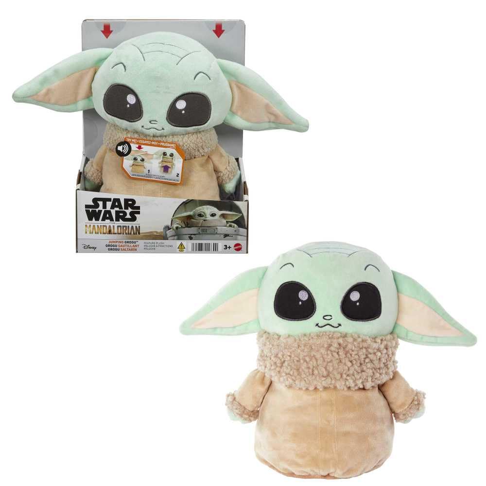 Mattel Star Wars Jumping Grogu Plush Toy with Jump Action & Sounds, Soft Doll Inspired by Star Wars Mandalorian Book of Boba Fett