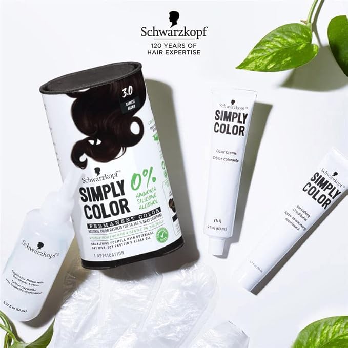 Schwarzkopf Simply Color Permanent Hair Color, Darkest Brown | 3.0 Shade | Pack of 2