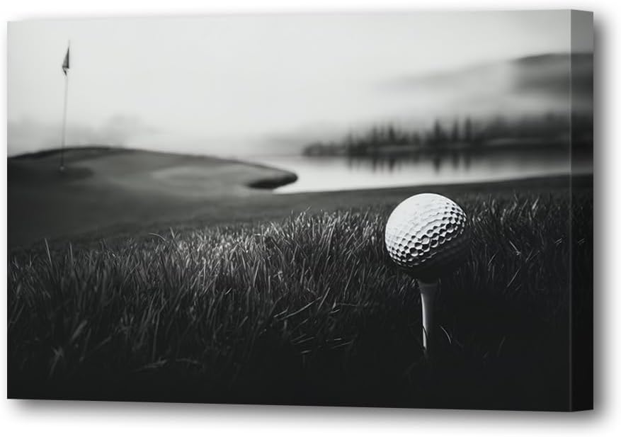 LURENCZH Golf Canvas Wall Art Golf Course Scenery Picture Prints Black and White Sport for Fitness Room Office Decor Framed(Golf-3,28.00" x 42.00")