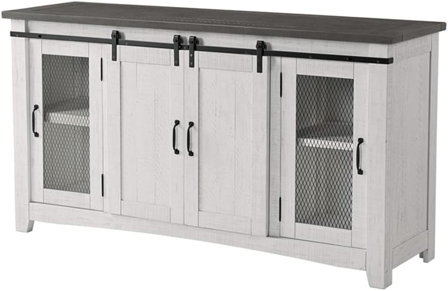 Martin Svensson Home Rustic 65” Solid Wood TV Stand with Storage, White Stain with Grey Stain Top