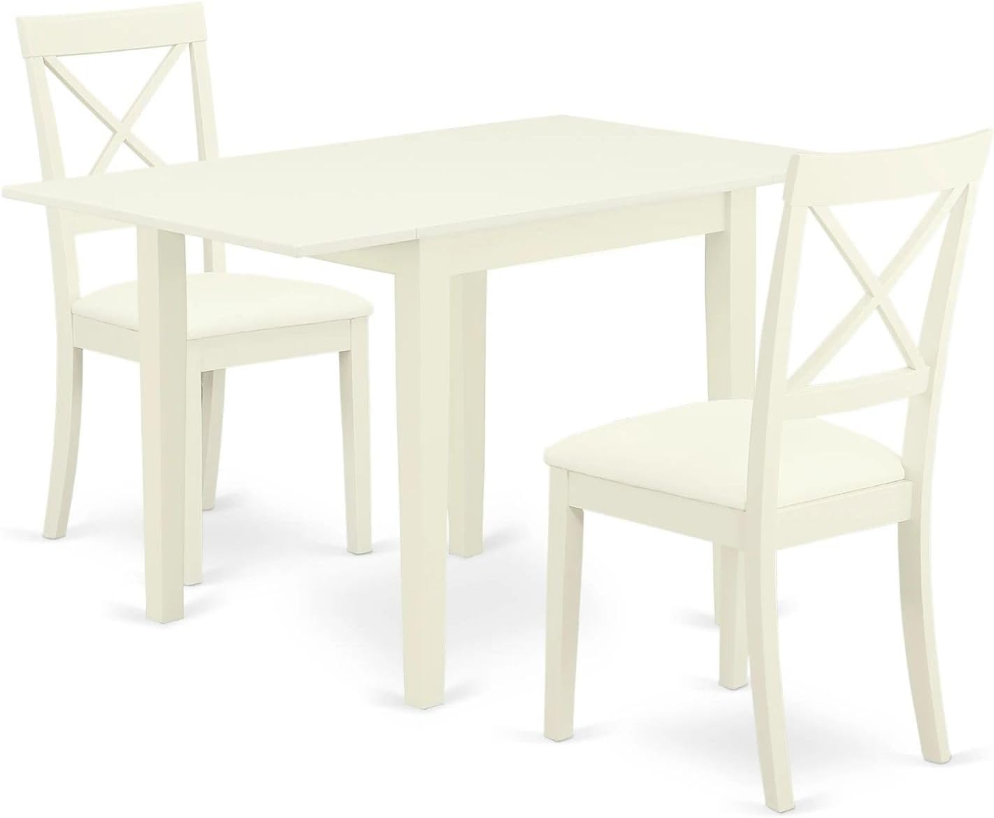 East West Furniture NDBO3-LWH-LC 3 Piece Dining Room Table Set Contains a Rectangle Dining Table with Dropleaf and 2 Faux Leather Upholstered Chairs, 30x48 Inch, Linen White