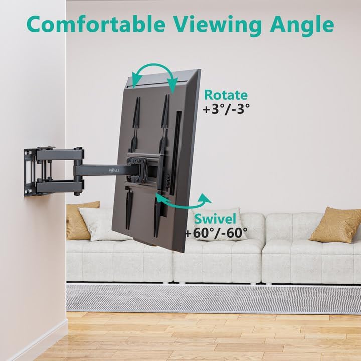 WALI Full Motion TV Wall Mount for Most 32-70 inch Flat Curved TVs, Swivel Extension Tilting Leveling TV Mount Bracket Max Mounting Holes 400x400mm, Holds up to 88 lbs & 12/16" Wood Studs