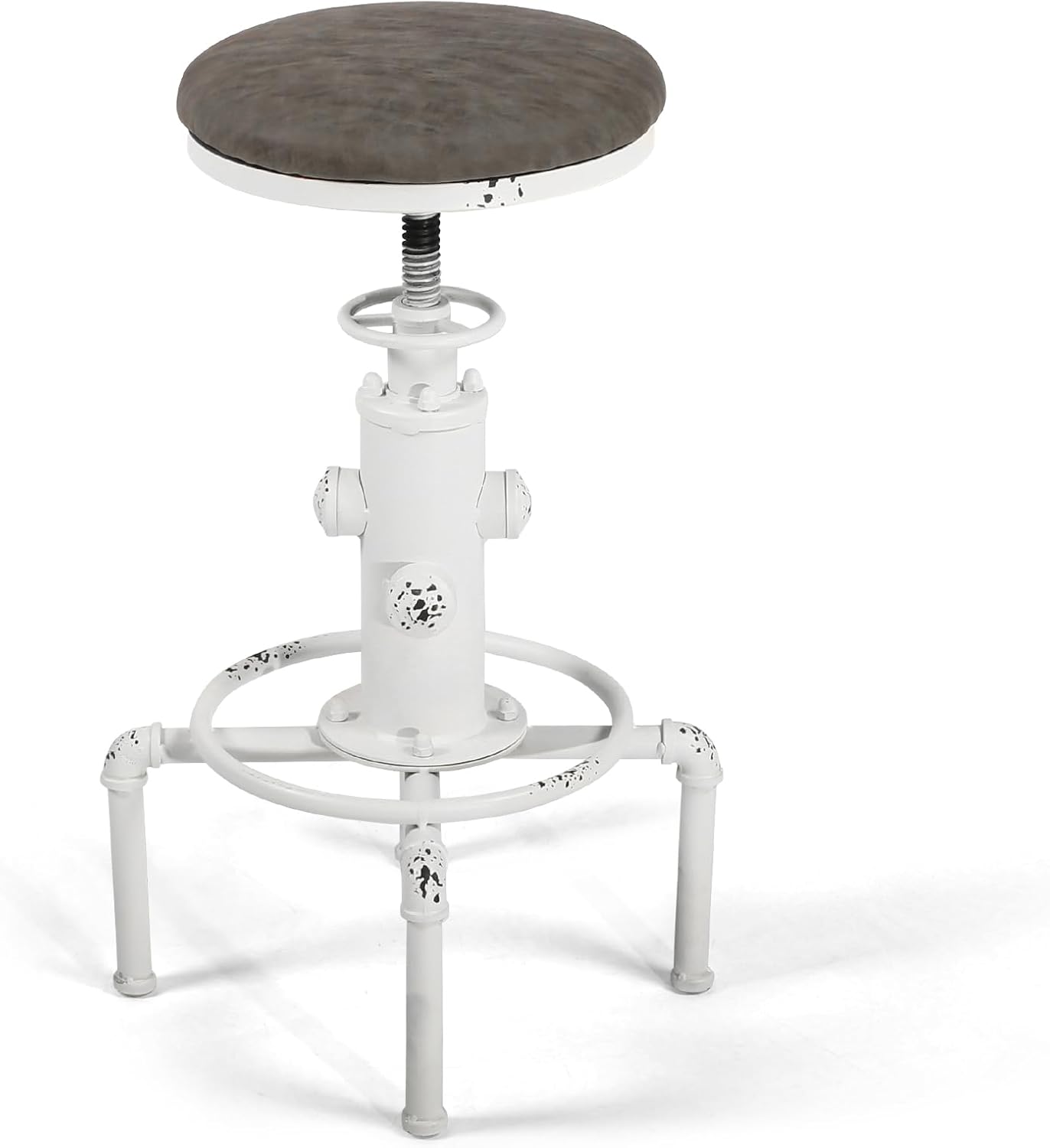 Topower Antique Vintage Industrial Barstool PU Leather Water Pipe Fire Hydrant Design Cafe Coffee Industrial Bar Stool Set of 2 Antique White